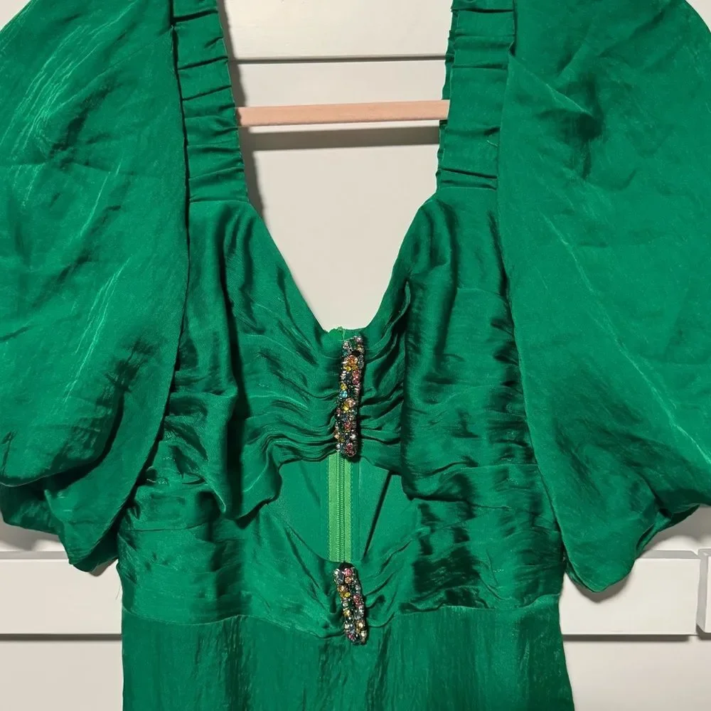 Sandro Falbala Embellished Cutout Green Midi Dress Size 36 NWT Retail $580 - Picture 6 of 11